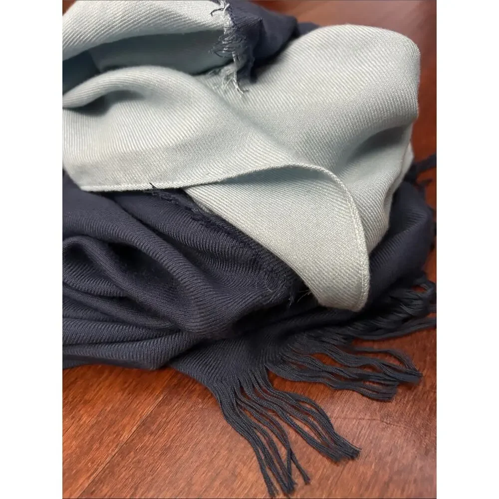 Nordstrom Navy and Light Blue Fringed Colorblock Scarf